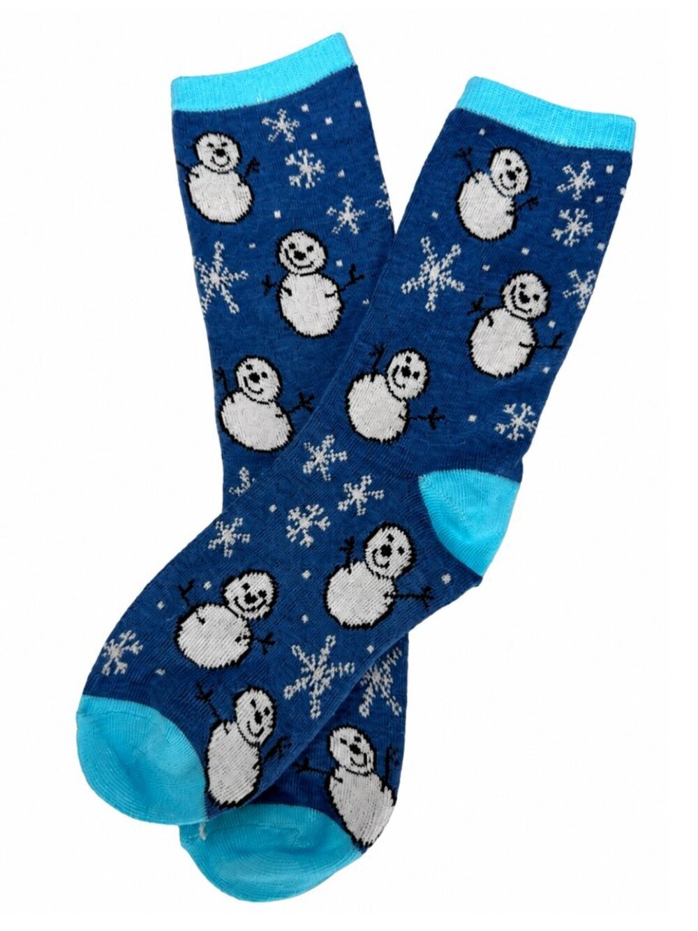 Snowman Crew Socks Blue Winter Snowflake Novelty Socks Unisex One Size